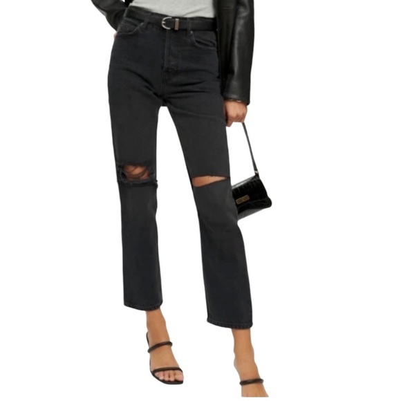 NWT Reformation Cynthia High Rise Distressed Black‎ Straight Leg Jeans Size 31 - Picture 1 of 11
